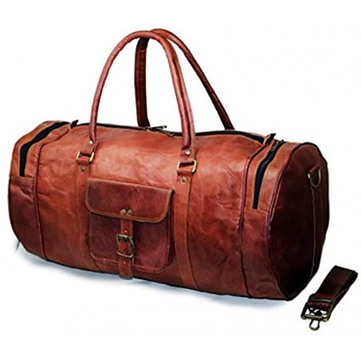 Jaald 22" Leather Duffle Bag Travel Carry-on Luggage Overnight Gym Weekender Bag