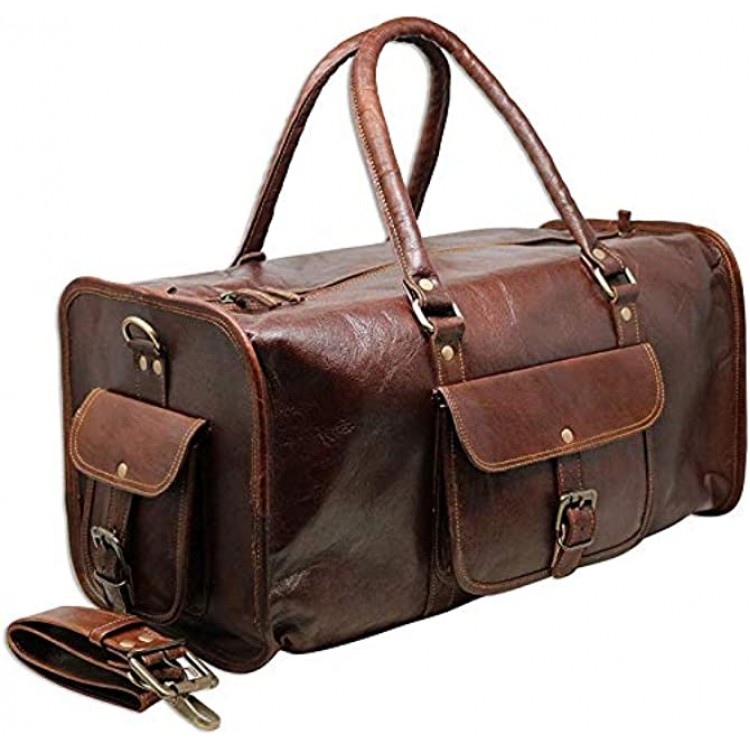 Jaald 24 Leather Duffle Bag Travel Carry-on Luggage Overnight Gym Weekender Bag