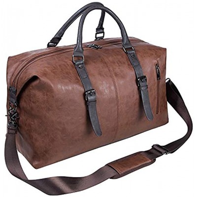 Oversized PU Leather Travel Duffel Bag Weekender Overnight Bag Waterproof Leather Large Carry On Bag Travel Tote Duffel Bag for Men or Women-Brown