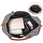 S-ZONE 30L 45L Women Weekend Bag Canvas Overnight Travel Tote Bag PU Leather Strap Travel Weekender Overnight Carry-on with Shoe Compartment Shoulder Duffle Bag