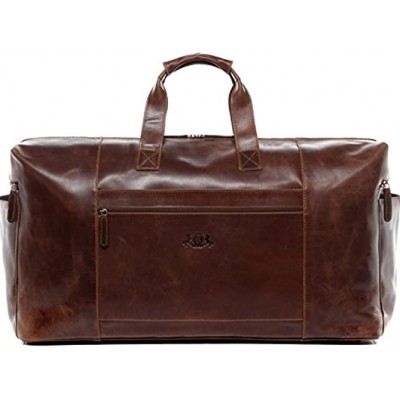 SID & VAIN Travel Bag Holdall Bristol XXL Duffel Bag Real Leather 65 cm cm Weekender Duffle Leather Bag Women and Men Brown