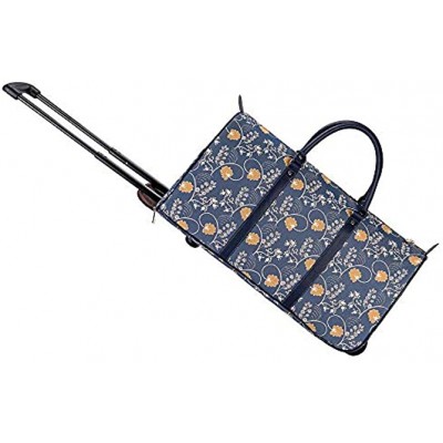Signare Tapestry Travel Bag Overnight Bags Weekend Bag with Wheel for Women with Garden Flower and Creatures Austen Blue Pull-AUST