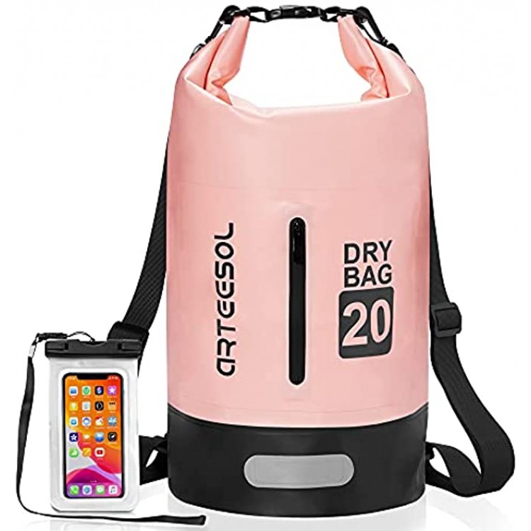 arteesol Dry Bag 5L 10L 20L 30L Wet Bag Waterproof Bag with Phone Pouch Double Shoulder Strap Backpack for Travelling Fishing Cycling Kayaking Swimming Boating Beach