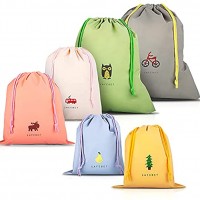 EASEHOME Waterproof Drawstring Bags 6 Pack PE Draw String Bag Folding Storage Sack for Gym Sport Swim Travel Wash School Packing 6 Patterns 3 Sizes