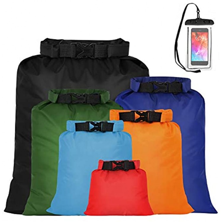 Heyu-Lotus 7 Pack WaterProof Dry Bags Multicolor Lightweight Dry Sacks WaterProof Floating Bags Ultimate Dry Sack for Kayaking Camping Hiking Traveling Boating Water Sports