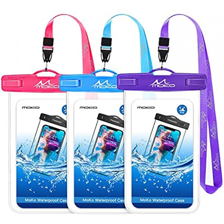 MoKo Waterproof Phone Pouch [3 Pack] Underwater Clear Phone Case Dry Bag with Lanyard Compatible with iPhone 13 12 11 Pro Max Mini Xs Max Xr SE 3 2 Galaxy S22 S21 20 Note 20 10 HUAWEI P50