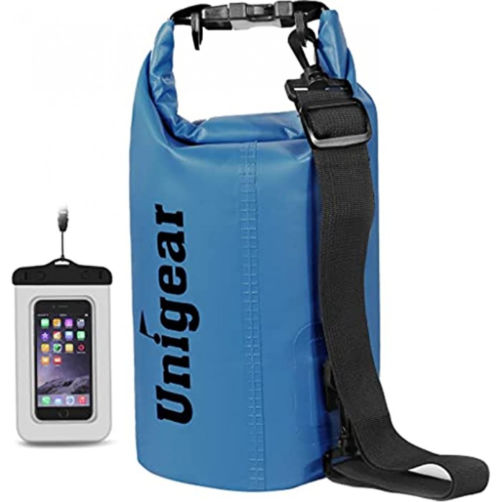 Unigear Dry Bag 2L 5L 10L 20L 30L 40L Waterproof Dry Sack Roll Top with Phone Case and Long Adjustable Shoulder Strap for Boating Kayaking Fishing Rafting Swimming Camping Snowboarding