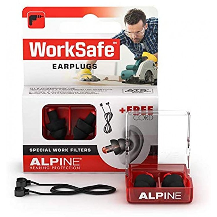 Alpine WorkSafe Ear Plugs Hearing Protection for DIY and Work Work Ear Plugs Free Safety Cord Comfortable Hypoallergenic Material Reusable earplugs