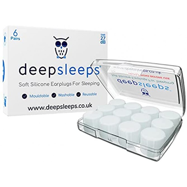 Ear Plugs for Sleeping by Deep Sleeps Reusable Custom Fit Soft Silicone Earplugs 6 Pairs Reduce Noise By 27dB Fit All Ear Sizes