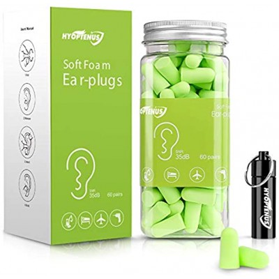 Hyoptenus 60 Pairs Soft Foam Ear Plugs with Aluminum Carry Case 35dB SNR Noise Reduction Hearing Protection Sleeping Working Travel Green