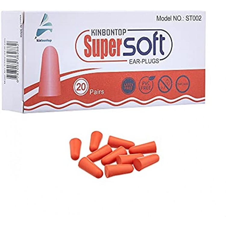 Kinbontop Soft Foam Ear Plugs 38dB SNR Noise Reduction Hearing Protection Red 20-Pack