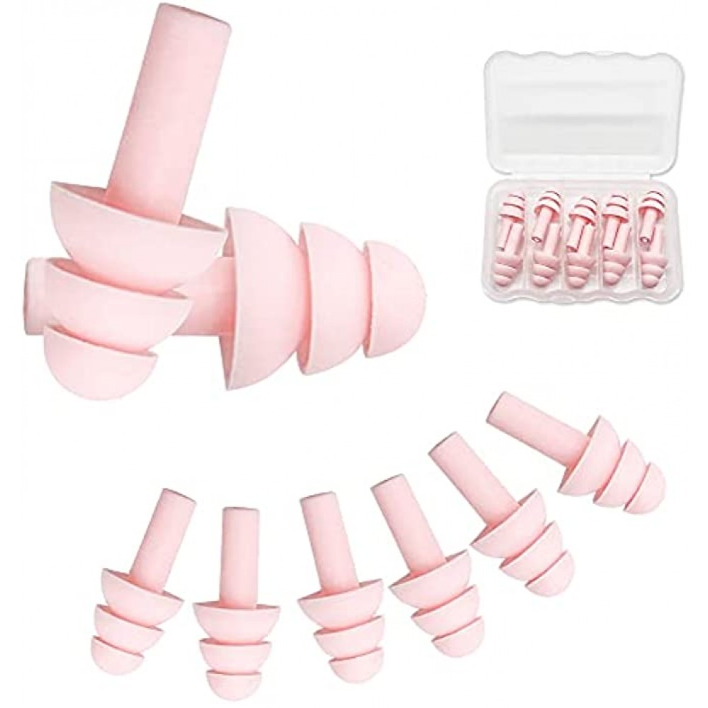 KSTEU 5 Pairs Ear Plugs,Earplugs for Sleeping Reusable Reduce Noise Cancellig,Waterproof Soft Foam Earplugs for Study,Work and Swimming Pink