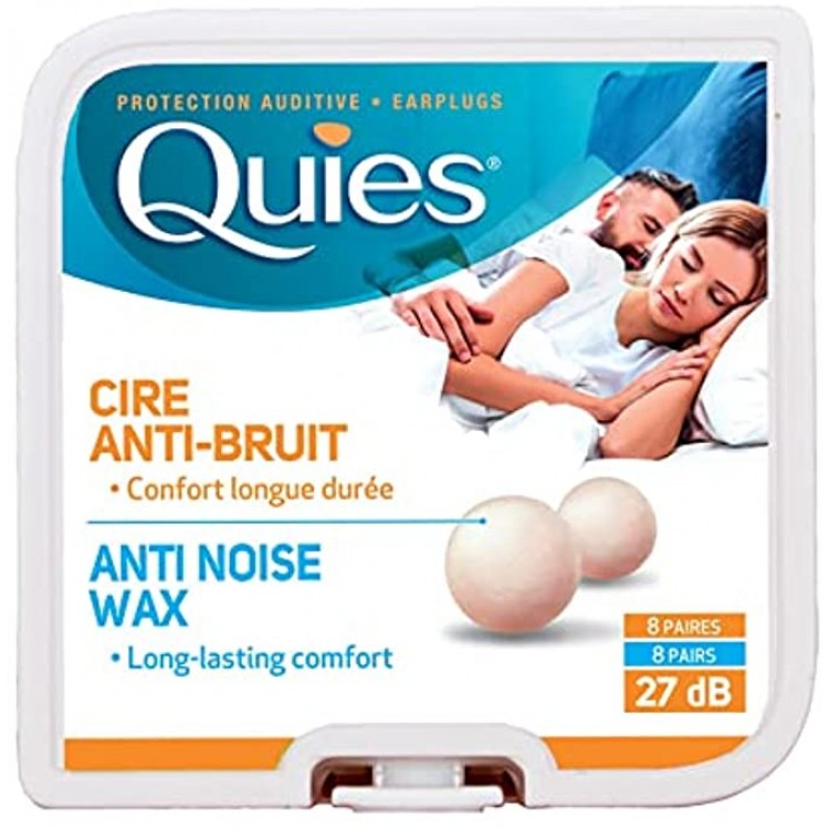 Quies Earplugs Natural Wax 8 Pairs 27 dB Noise Reduction Barrier Against Noise Pack Of 1 by Quies