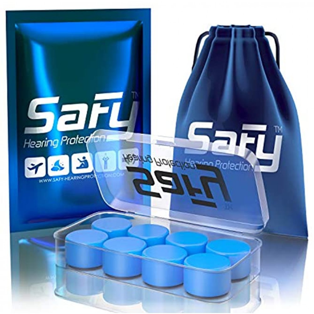 Safy Silicone Earplugs for Deep Sleeping – Reusable Silicone Ear Plugs for Sound Blocking – Cancels up to 27 dB of Noise – Pack of 4 Pairs – Carry Pouch – Superior to Wax Foam or Disposable Plugs