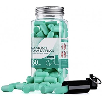 Super Soft Foam Ear Plugs 60 Pairs Reusable Foam Earplugs for Sleeping 38dB MAX Noise Blocking Soft & Comfortable Hearing Protection for Snoring Studying Travel Loud Noise etc Mint Green