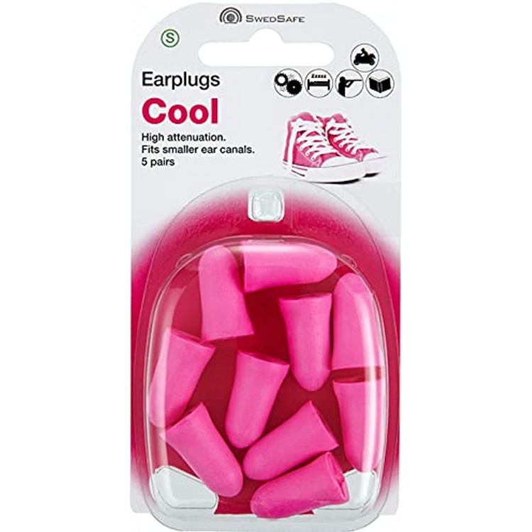 Swedsafe Cool Foam Earplugs SNR 35dB High Attenuation for Smaller Ear Canals Pack of 5 Pairs